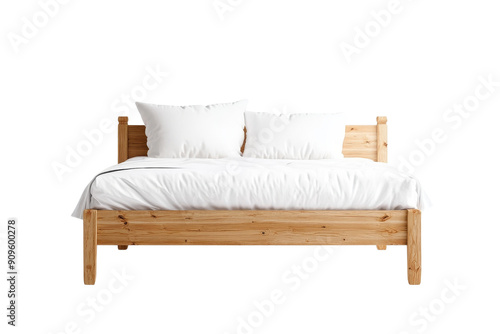 Wooden Bed with White Bedding