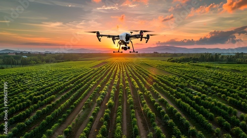 Autonomous Drone Fleet Monitoring Crops at Sunset for Precision Agriculture