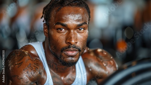 Focused Athlete Engaged in Intense Weightlifting Session at Gym During Late Afternoon