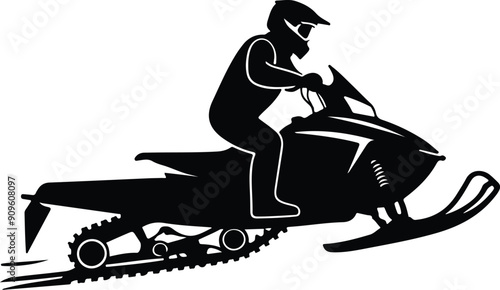 Snowmobiling Silhouette on white background