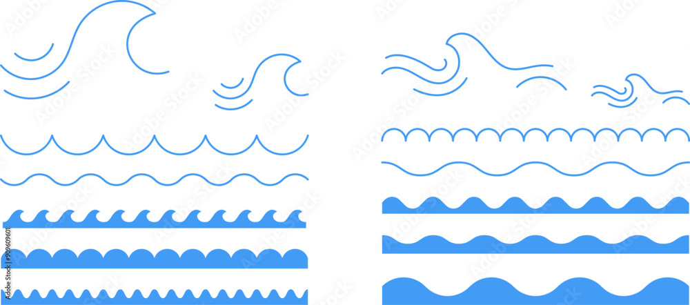 Water wave, sea wave, Wavy line set. Line water waves icon, sign vector. Zigzag line. Water logo, symbol or sign vector collection. Water wave, sea wave, Wavy line set. Line water waves icon, sign vector. Zigzag line. Water logo, symbol or sign vector collection.