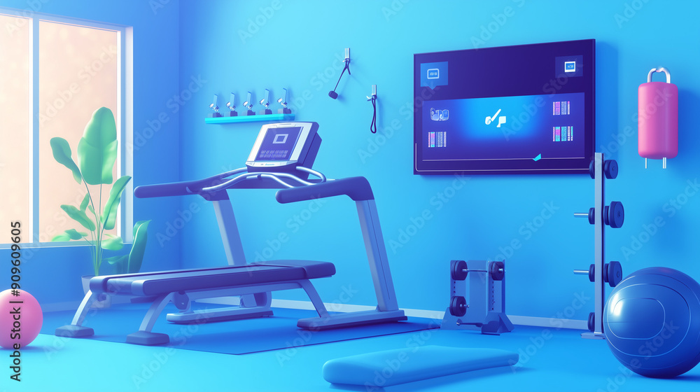 Fototapeta premium Smart Home Gym with AI-Personalized Workout Programs and Virtual Fitness Trainers Enhancing Home Fitness Experience
