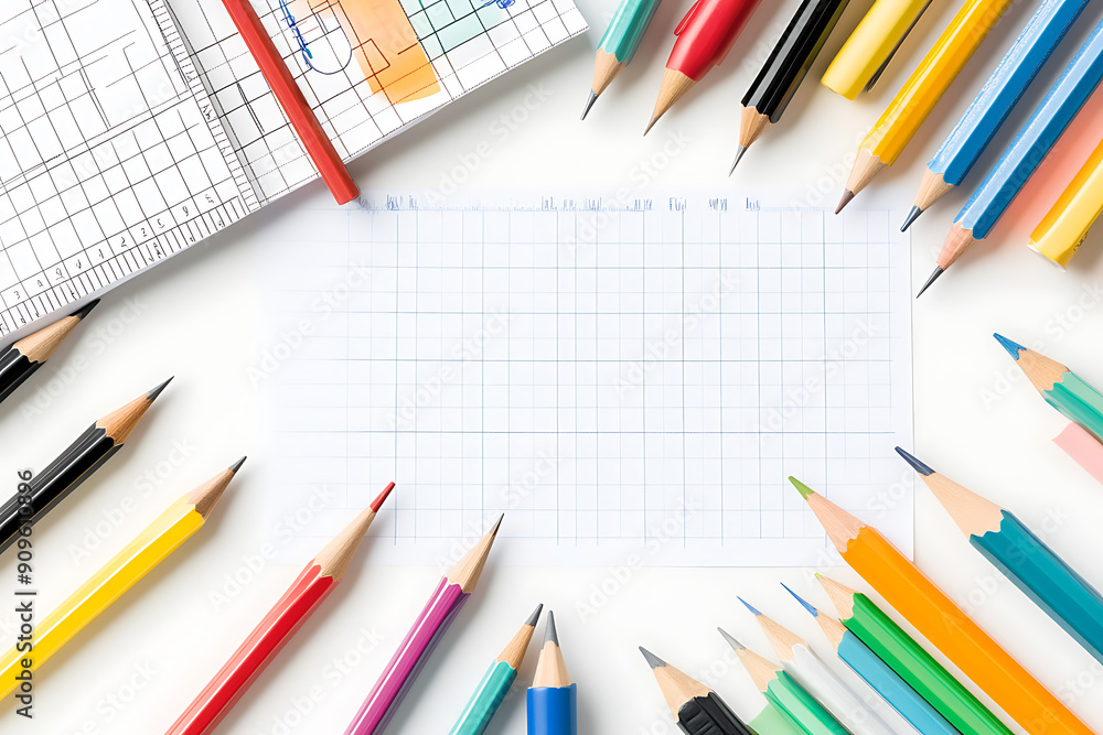 Colorful Pencils Surrounding Blank Notepad Colorful Pencils Surrounding Blank Notepad