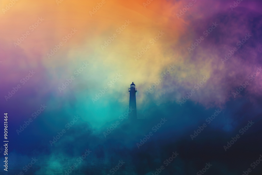 Fototapeta premium Generative ai on theme of large retro lighthouse with beam of bright light shining out to blue sea