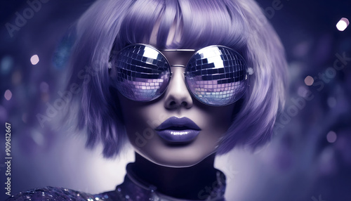 frau, sonnenbrille, disco, balls, kugel, neu, close up, future, dusk, farbe, model, hairs, friseur, schönheit, glas, haar, gesicht, leitbild, make-up, kosmetik, futuristisch, luxus, photo, art, cyber, photo