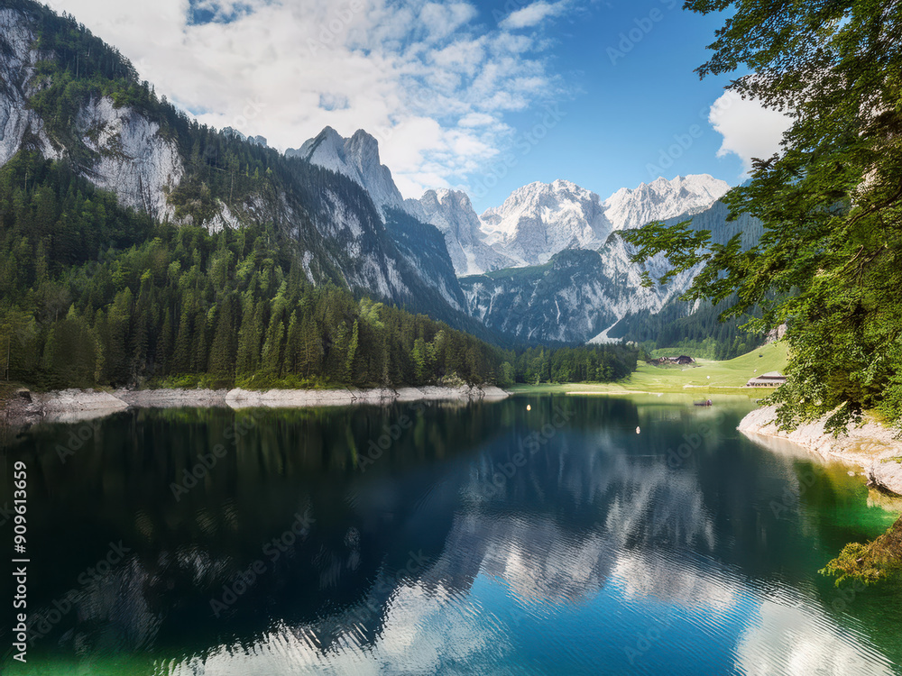 Lake with mountains and reflection Lake with mountains and reflection