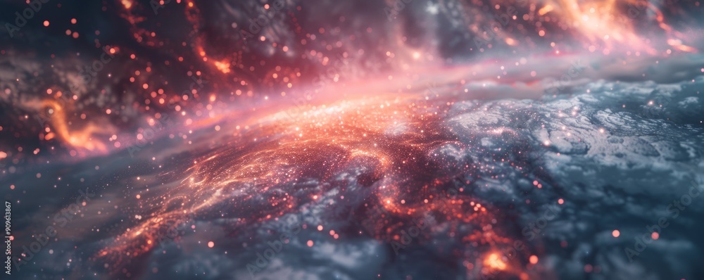 Fototapeta premium Cosmic rays with glowing particles, 4K hyperrealistic photo