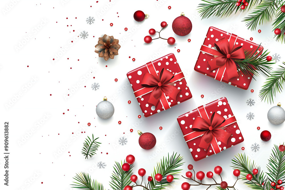 Beautiful Christmas Gift with Ornaments and Snowflakes Creating a Festive and Elegant Holiday Display Copyspace Beautiful Christmas Gift with Ornaments and Snowflakes Creating a Festive and Elegant Holiday Display Copyspace
