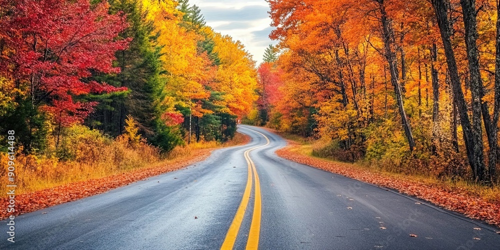 Fototapeta premium Winding Road Through Autumnal Forest