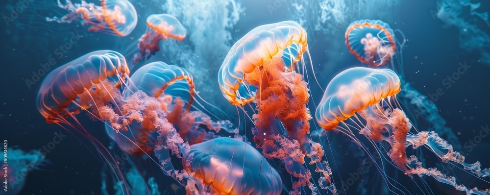 Graceful ballet of jellyfish in the ocean, 4K hyperrealistic photo Graceful ballet of jellyfish in the ocean, 4K hyperrealistic photo