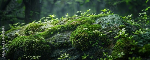 Soft green moss covering a rock, 4K hyperrealistic photo photo