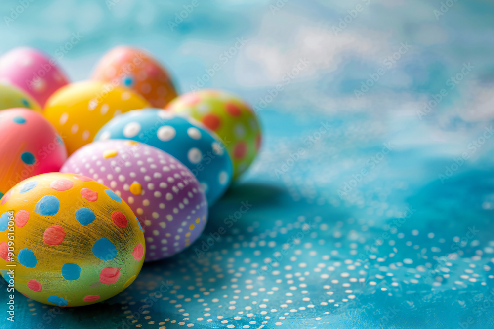 Fototapeta premium Colorful Easter Eggs with Vibrant Decorations Creating a Festive and Bright Holiday Display Copyspace