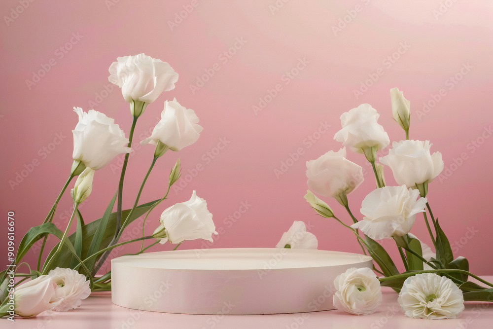 Elegant White Flowers on a Pink Background Creating a Delicate and Serene Floral Arrangement for a Feminine Display Elegant White Flowers on a Pink Background Creating a Delicate and Serene Floral Arrangement for a Feminine Display