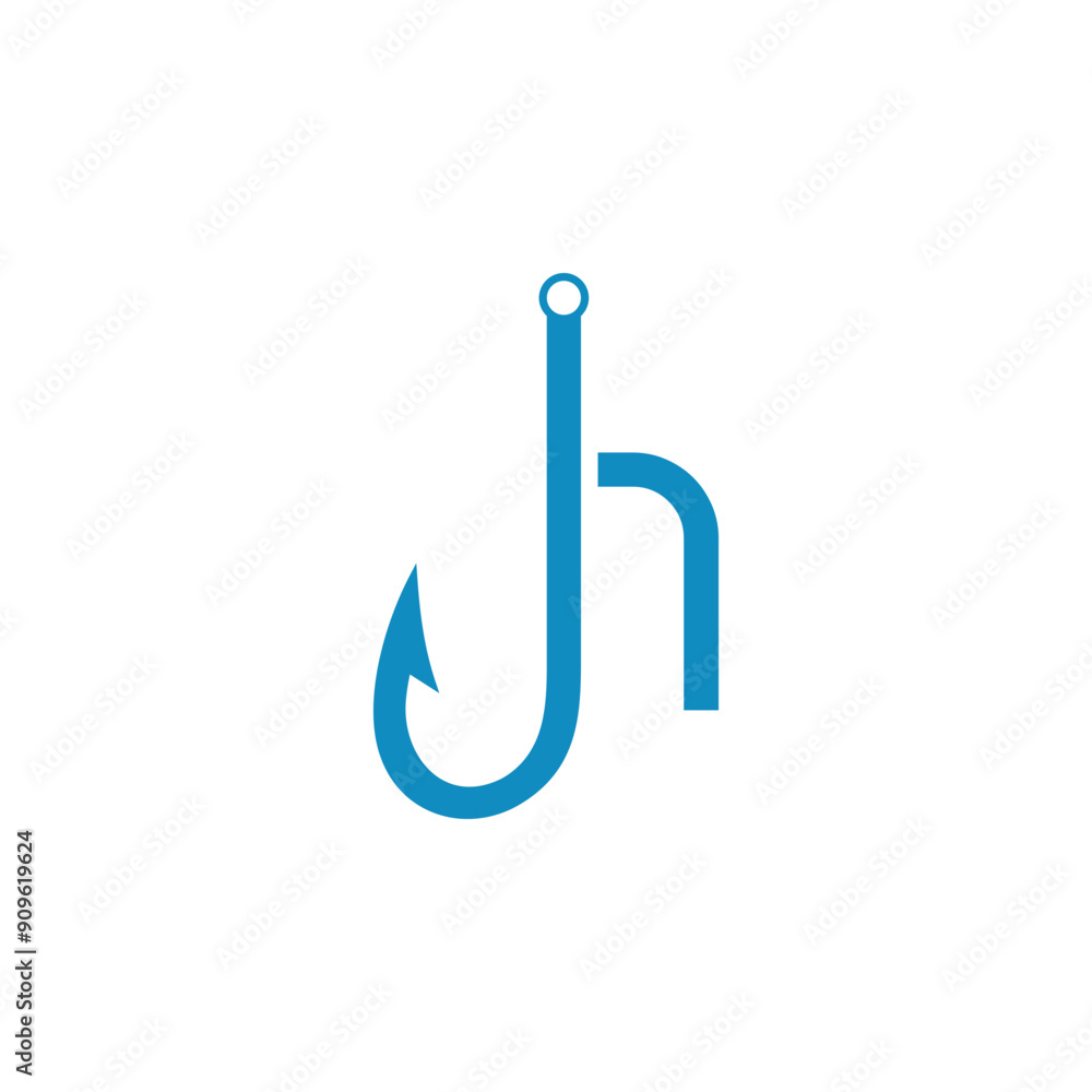 a combination of a fishing hook and a blue alphabet or initial or letter a combination of a fishing hook and a blue alphabet or initial or letter