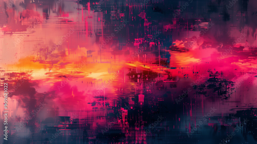 Fototapeta premium abstract digital glitch art with vibrant chaotic color blocks and broken pixel patterns, showcasing a dynamic and futuristic design