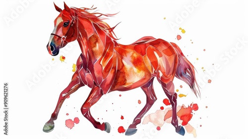 A charming watercolor painting of a horse, captured in delicate hues on a clean white background, perfect for decor.