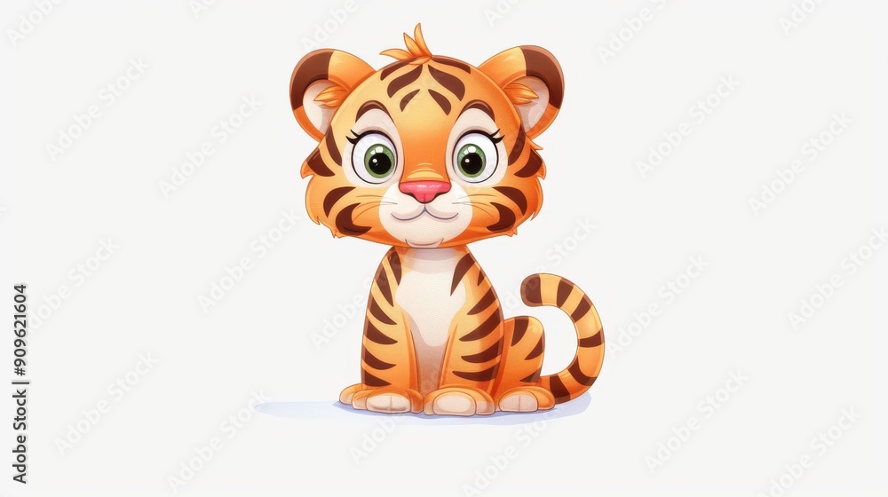 A charming cartoon tiger illustration, perfect for kids decor, featuring vibrant colors and adorable features. A charming cartoon tiger illustration, perfect for kids decor, featuring vibrant colors and adorable features.