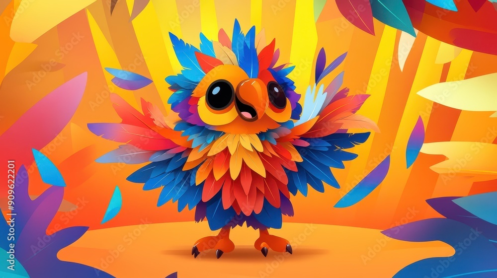 Naklejka premium Adorable animal angel struts in vibrant Rio Carnival attire, embodying the festive spirit of samba and bright celebrations.
