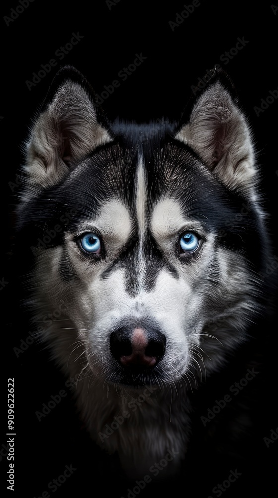 Close-up Head of peeking Siberian Husky Dog with blue eyes on Isolated Black Background, Front view ,reaslistic,hd, copy space with generative ai Close-up Head of peeking Siberian Husky Dog with blue eyes on Isolated Black Background, Front view ,reaslistic,hd, copy space with generative ai