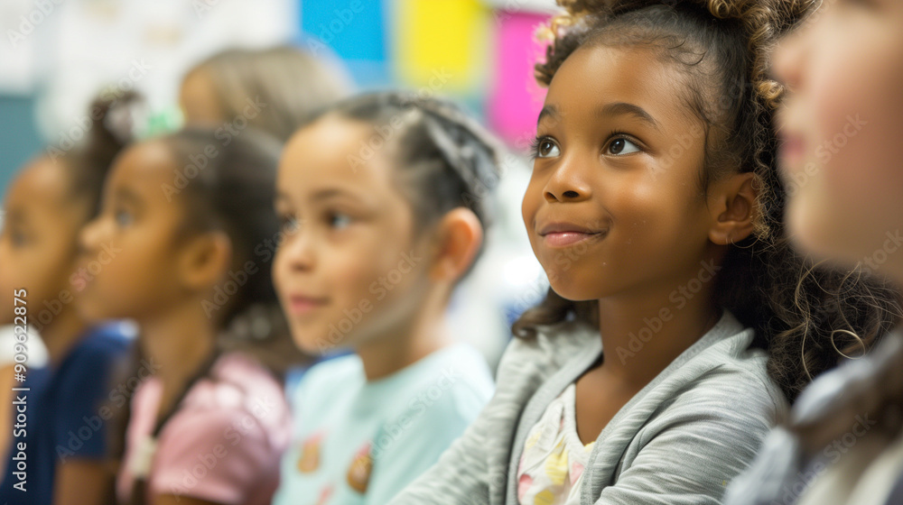 Fototapeta premium _Elementary_school_students_sit_and_listen_to