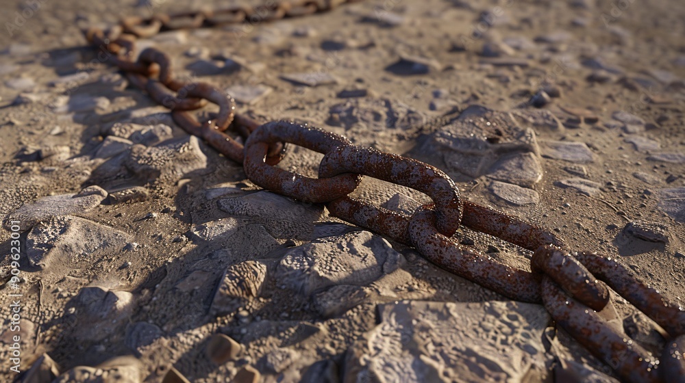 An aged metallic chain rests on the floor. An aged metallic chain rests on the floor.