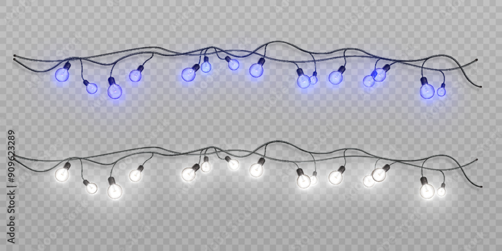 Christmas lights isolated on transparent background. Set of golden Christmas glowing garlands with sparks. For congratulations, invitations and advertising design. Christmas lights isolated on transparent background. Set of golden Christmas glowing garlands with sparks. For congratulations, invitations and advertising design.