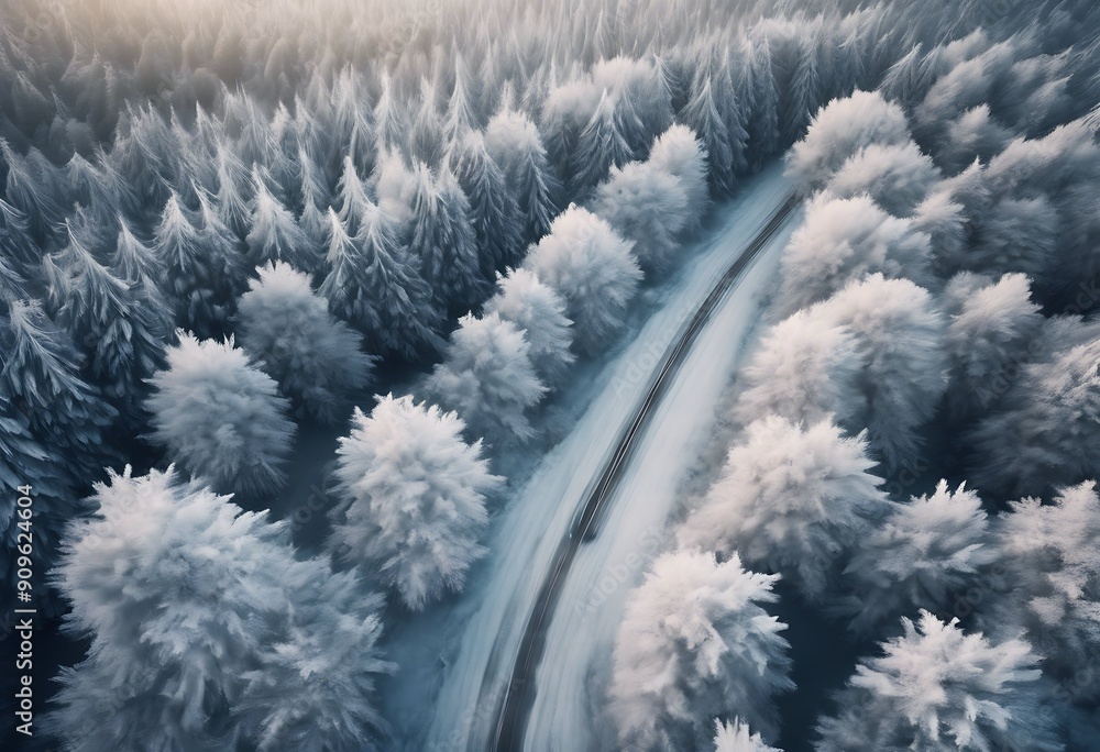 Φωτογραφία forest top winter frost view road outdoor landscape Background Car Travel Nature