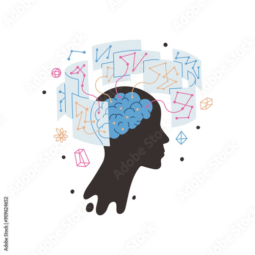 A silhouette of a man, depicting a restless brain in abstract figures, symbolizing anxious thoughts