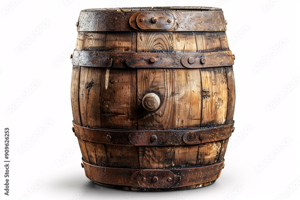 Obraz premium A classic wooden cask on a white background.