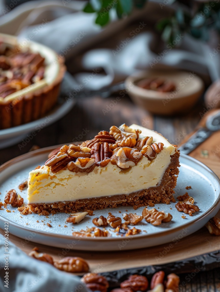 Slice of cream cheese dessert with a nutty filling. Slice of cream cheese dessert with a nutty filling.