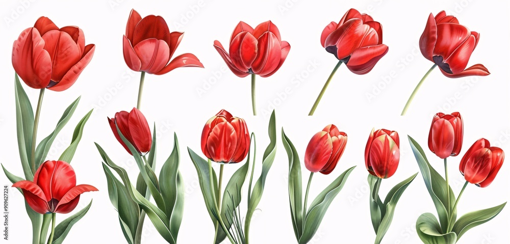 Collection of twig vernal tulip blooms separated ivory Collection of twig vernal tulip blooms separated ivory