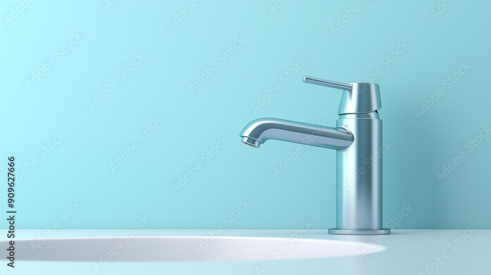 3D Render Illustration of a Minimalist Sink with a Sleek Faucet on a Pastel Blue Background, Concept of Cleanliness and Hygiene. Generative AI 3D Render Illustration of a Minimalist Sink with a Sleek Faucet on a Pastel Blue Background, Concept of Cleanliness and Hygiene. Generative AI