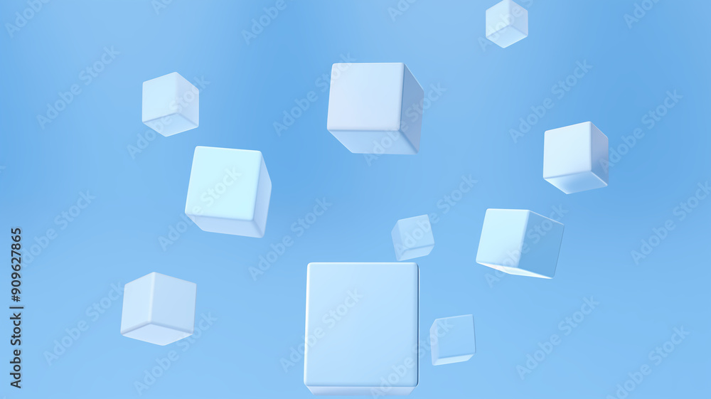 Floating Cubes with a Glossy Finish on a Plain Pastel Blue Background, Concept of Abstract Minimalism and Modern Design. Generative AI Floating Cubes with a Glossy Finish on a Plain Pastel Blue Background, Concept of Abstract Minimalism and Modern Design. Generative AI