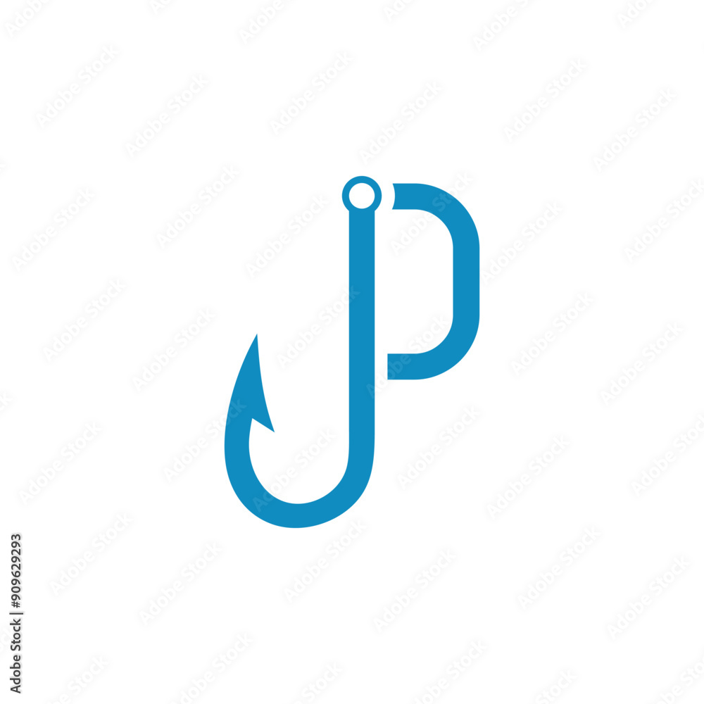 a combination of a fishing hook and a blue alphabet or initial or letter a combination of a fishing hook and a blue alphabet or initial or letter