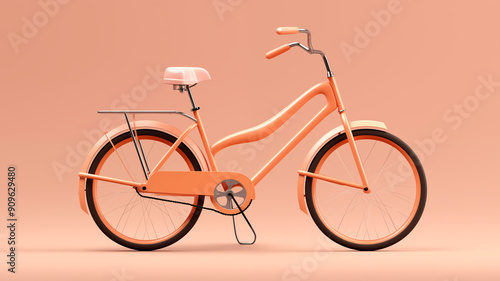 Bicycle with a Sleek Design on a Pastel Orange Background, Concept of Modern Eco-Friendly Transportation. 3D Render. Generative AI