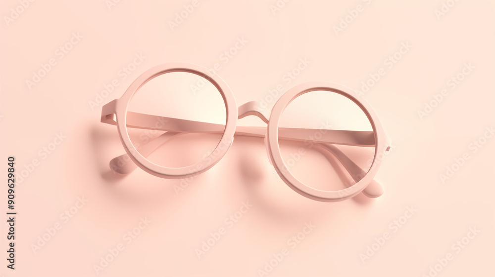 3D Render Pair of Eyeglasses with Sleek Frames on a Pastel Beige Background, Concept of Vision and Style. Generative AI 3D Render Pair of Eyeglasses with Sleek Frames on a Pastel Beige Background, Concept of Vision and Style. Generative AI