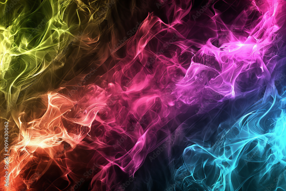 Obraz premium Colorful Neon Smoke Abstract Background with Bright Vibrant Colors and Dynamic Light Effects