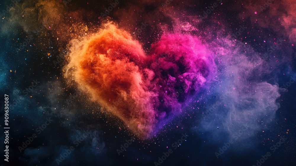 Abstract explosion of a heart isolated on a single-colored background, capturing a vibrant and dynamic moment. Ideal for creative and romantic themes. Abstract explosion of a heart isolated on a single-colored background, capturing a vibrant and dynamic moment. Ideal for creative and romantic themes.