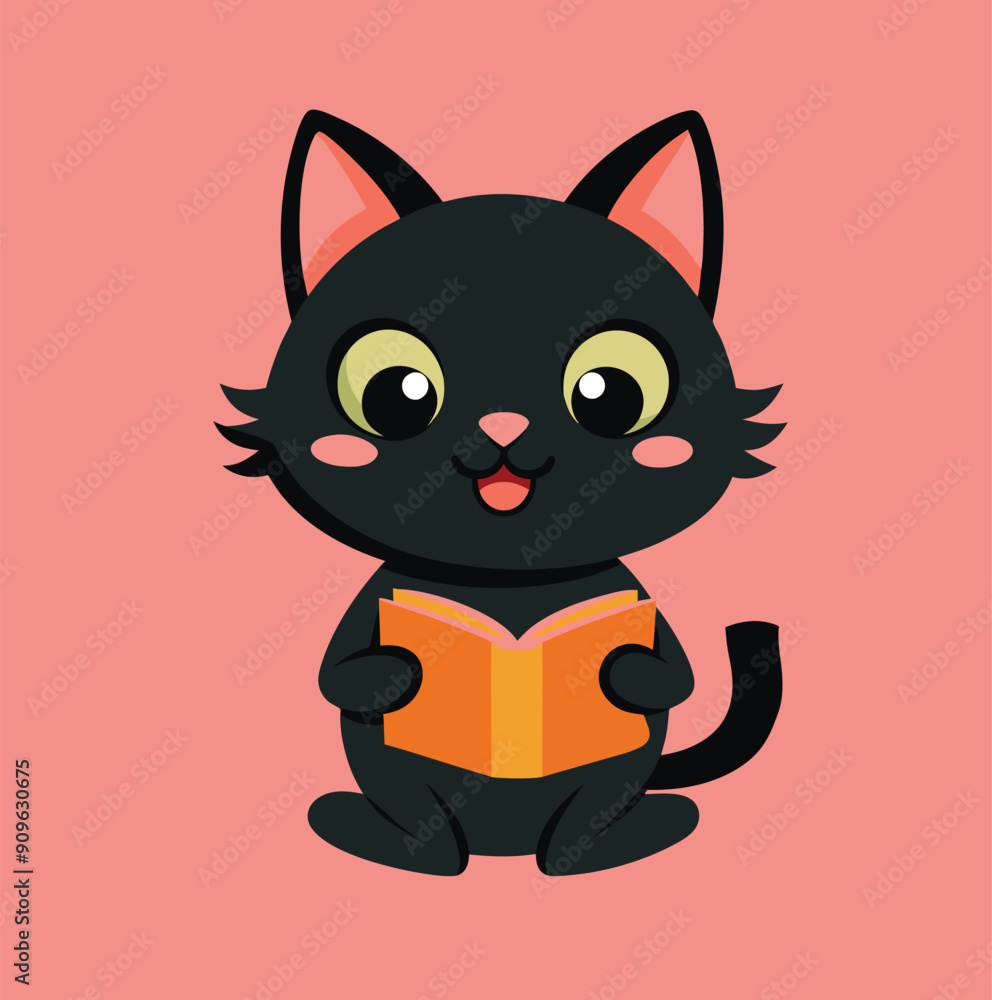 cute cat reading book isolated back to school cute cat reading book isolated back to school