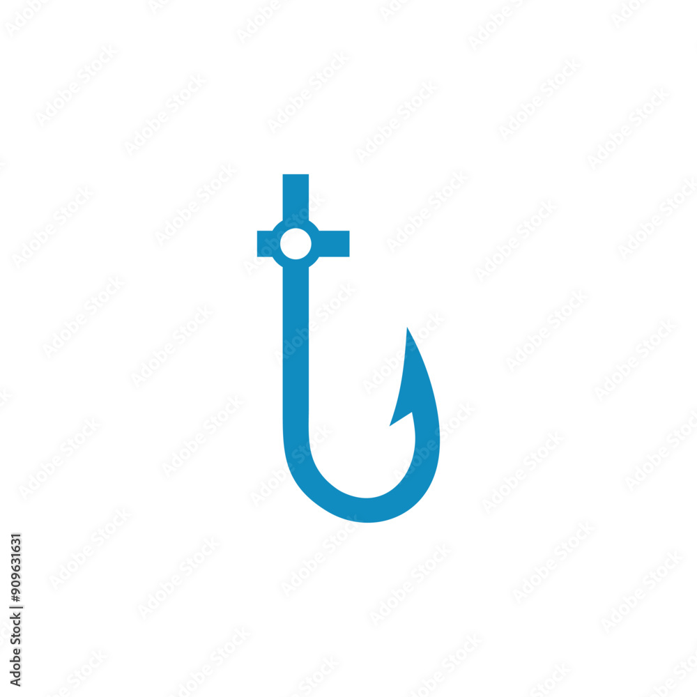 a combination of a fishing hook and a blue alphabet or initial or letter a combination of a fishing hook and a blue alphabet or initial or letter
