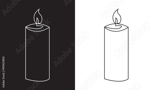 Continuous one line drawing candle burning flame. Black and white contour line simple minimalist graphic isolated on Black and white background. vector illustration. EPS 10