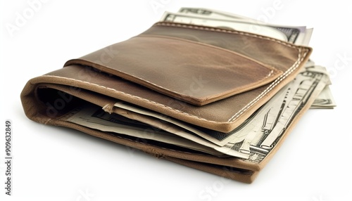 Brown Leather Wallet with Cash Inside