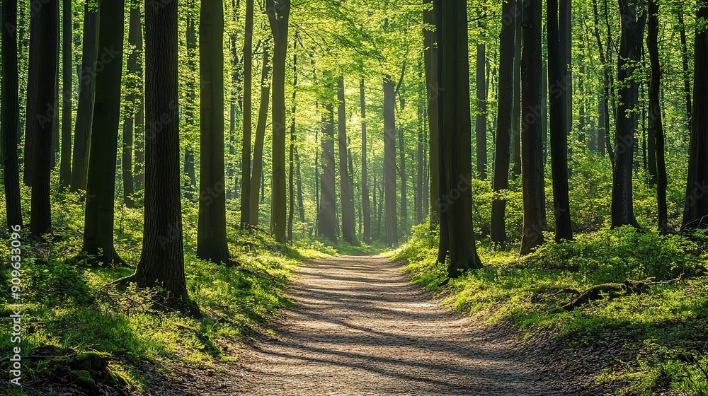 Sun-Dappled Forest Path: A serene and inviting forest path winds through a lush canopy of trees, bathed in the warm glow of sunlight filtering through the leaves, inviting you to explore the tranquili Sun-Dappled Forest Path: A serene and inviting forest path winds through a lush canopy of trees, bathed in the warm glow of sunlight filtering through the leaves, inviting you to explore the tranquili