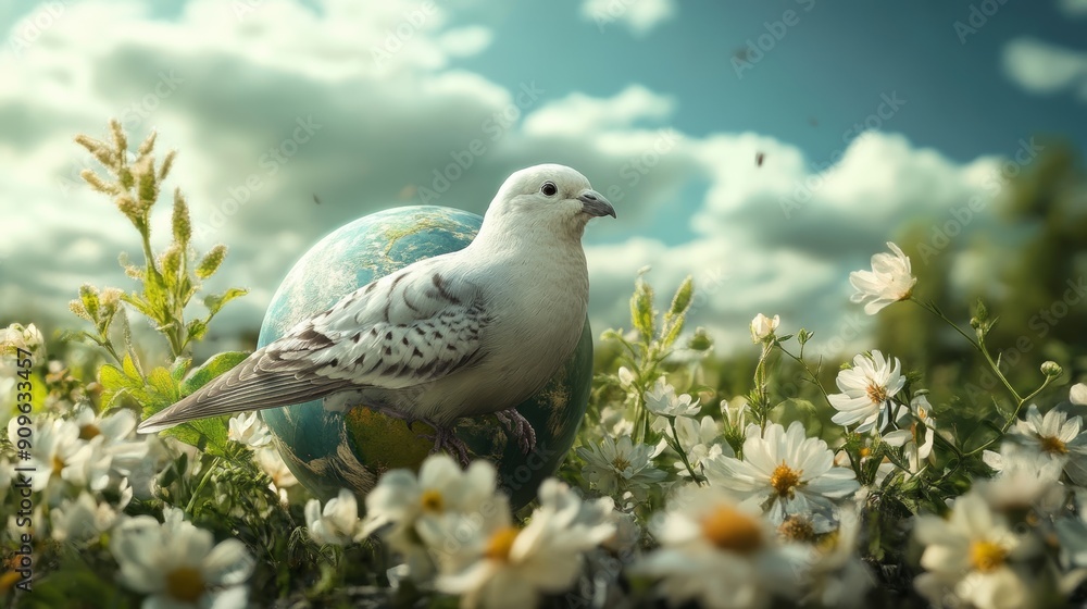 International Day of Peace. bird, globe, flowers. International Day of Peace. bird, globe, flowers.