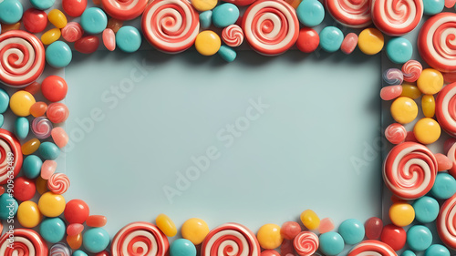 Frame made of sweets candy, space for text. Generative AI