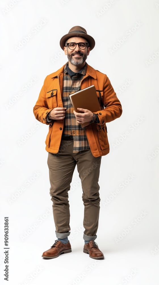 Stylish Man with Notebook: A man in casual attire holding a notebook Stylish Man with Notebook: A man in casual attire holding a notebook