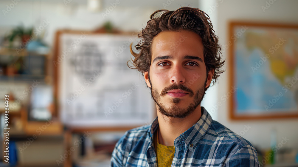 Professional portrait of a business man with a creative twist, vibrant office environment. Startup and small business entrepreneur with happiness and business growth feeling working success Professional portrait of a business man with a creative twist, vibrant office environment. Startup and small business entrepreneur with happiness and business growth feeling working success