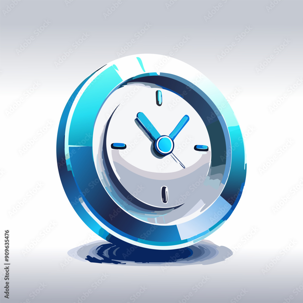 Stylized blue clock with glossy finish displaying the time in modern design Stylized blue clock with glossy finish displaying the time in modern design