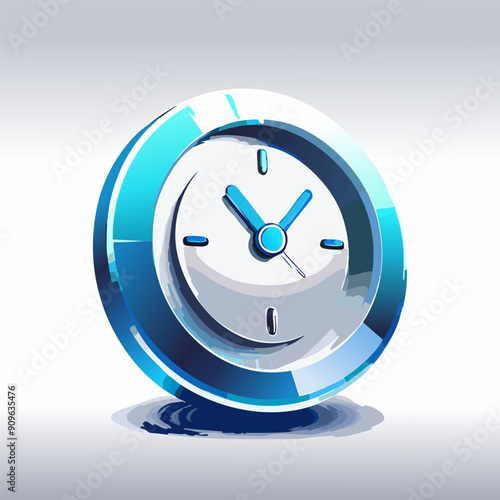 Stylized blue clock with glossy finish displaying the time in modern design