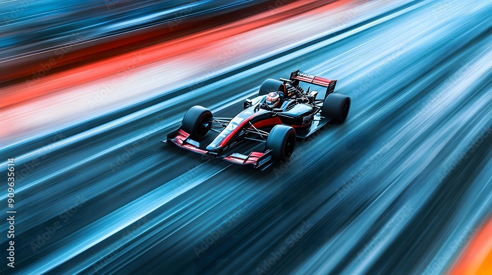 se-up of a racing car in action, with the driver speeding down the track and the background rendered in a dramatic motion blur to emphasize the rapid movement. se-up of a racing car in action, with the driver speeding down the track and the background rendered in a dramatic motion blur to emphasize the rapid movement.